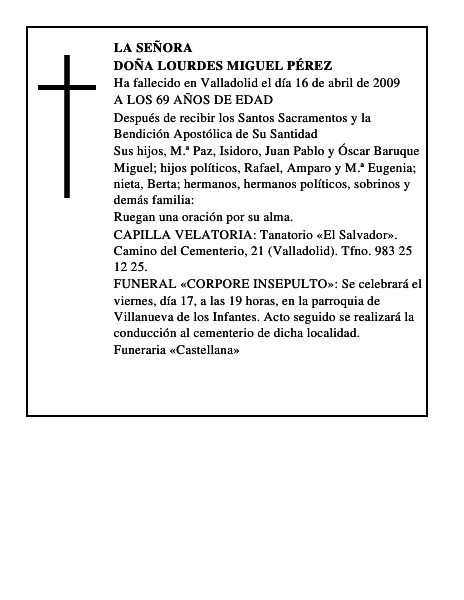 DOÑA LOURDES MIGUEL PÉREZ