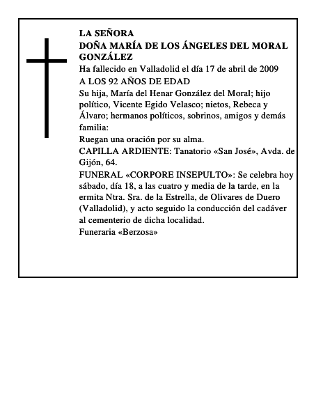 DOÑA MARÍA DE LOS ÁNGELES DEL MORAL GONZÁLEZ