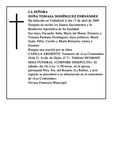 DOÑA TOMASA DOMÍNGUEZ FERNÁNDEZ