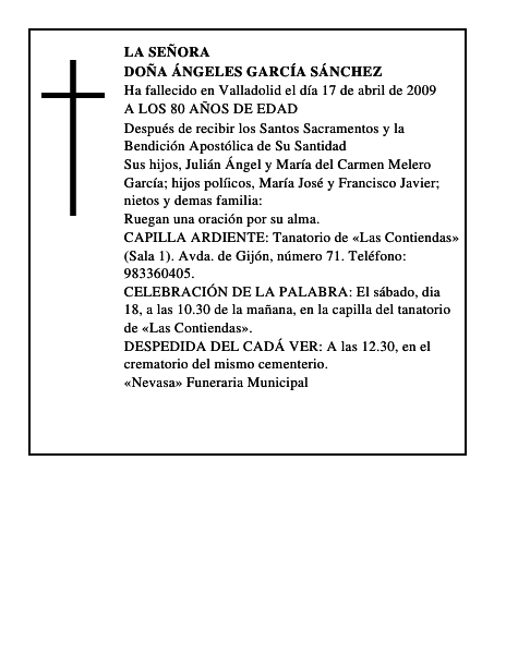 DOÑA ÁNGELES GARCÍA SÁNCHEZ