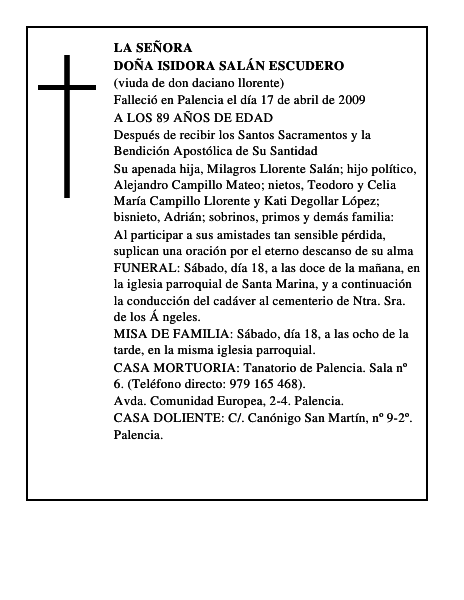 DOÑA ISIDORA SALÁN ESCUDERO