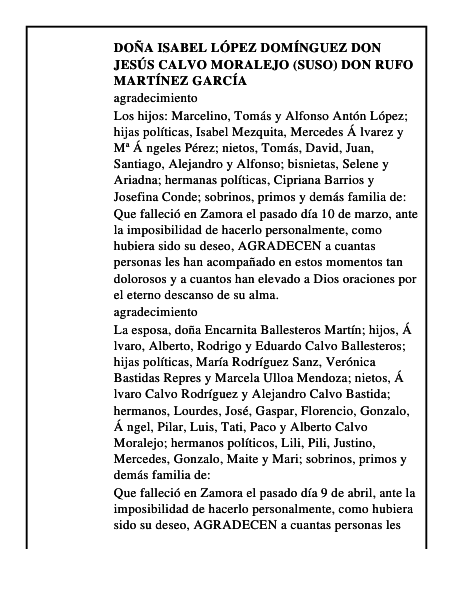 DOÑA ISABEL LÓPEZ DOMÍNGUEZ DON JESÚS CALVO MORALEJO (SUSO) DON RUFO MARTÍNEZ GARCÍA
