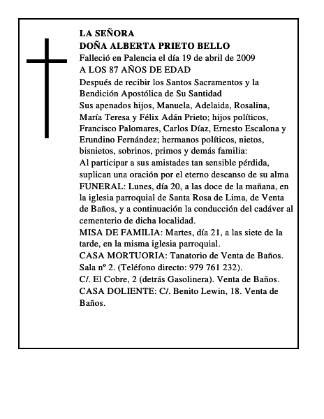 DOÑA ALBERTA PRIETO BELLO