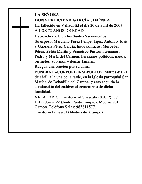 DOÑA FELICIDAD GARCÍA JIMÉNEZ