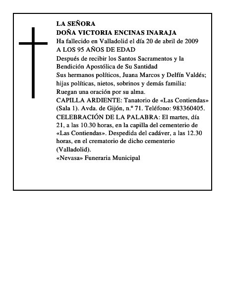 DOÑA VICTORIA ENCINAS INARAJA