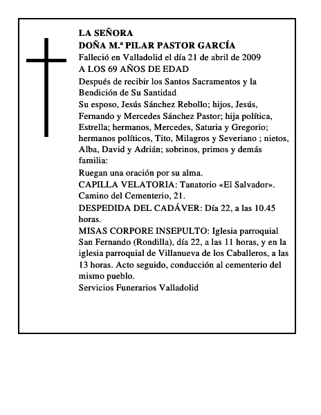 DOÑA M.ª PILAR PASTOR GARCÍA