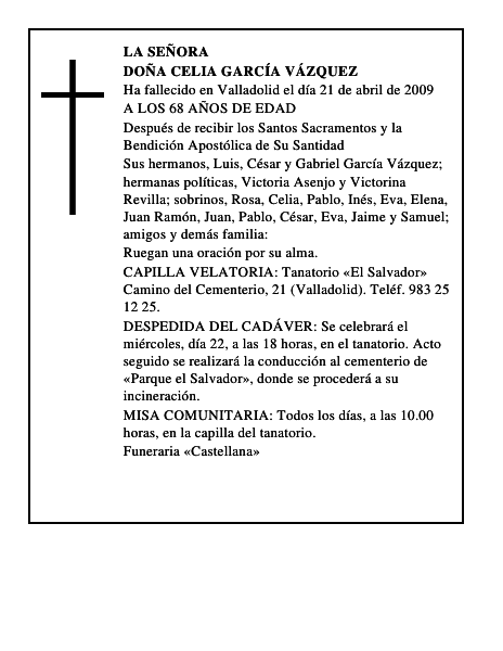 DOÑA CELIA GARCÍA VÁZQUEZ