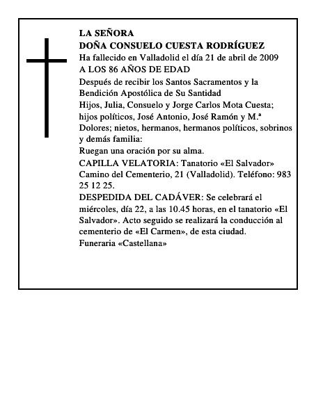 DOÑA CONSUELO CUESTA RODRÍGUEZ