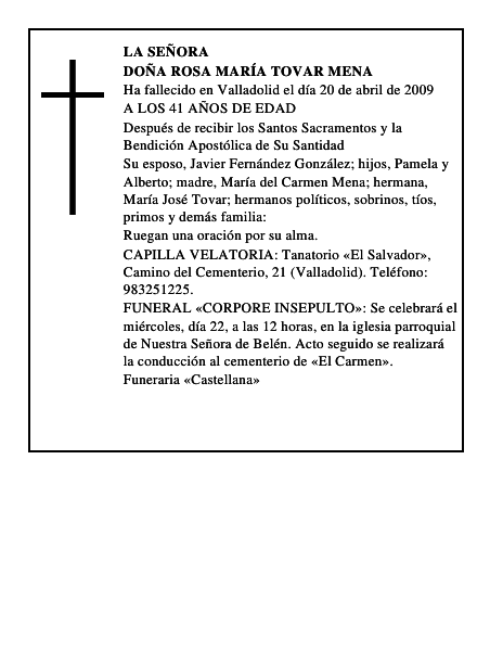 DOÑA ROSA MARÍA TOVAR MENA