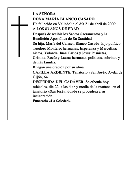 DOÑA MARÍA BLANCO CASADO