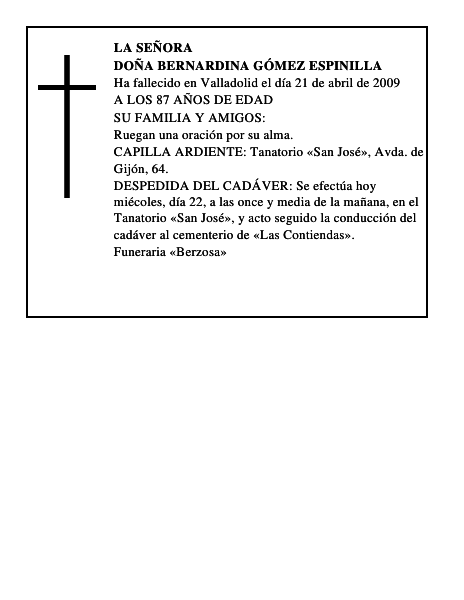 DOÑA BERNARDINA GÓMEZ ESPINILLA