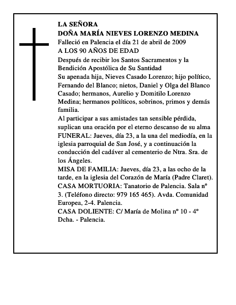 DOÑA MARÍA NIEVES LORENZO MEDINA