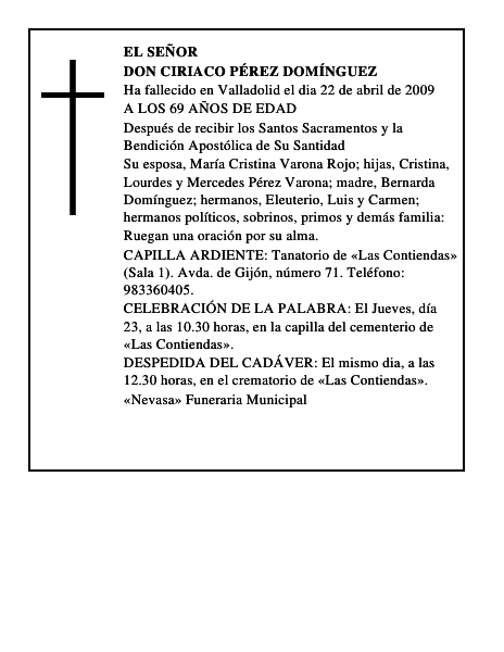 DON CIRIACO PÉREZ DOMÍNGUEZ