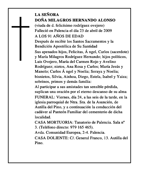 DOÑA MILAGROS HERNANDO ALONSO