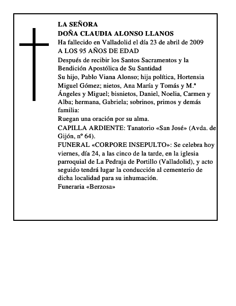 DOÑA CLAUDIA ALONSO LLANOS