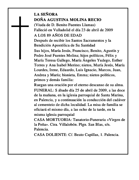 DOÑA AGUSTINA MOLINA RECIO