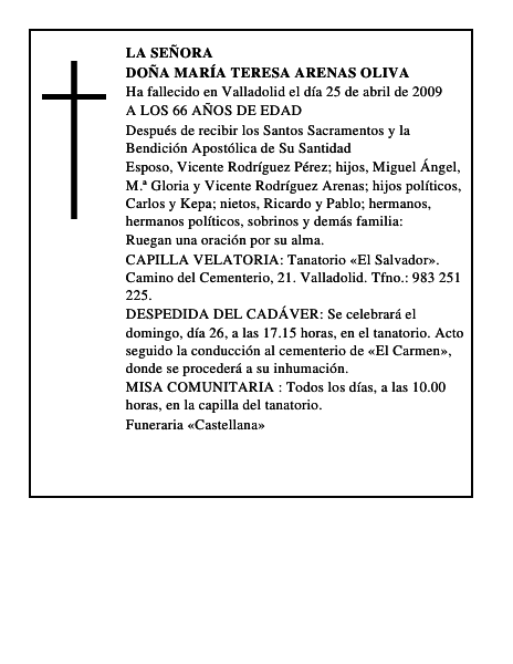 DOÑA MARÍA TERESA ARENAS OLIVA