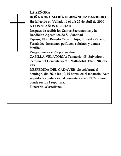 DOÑA ROSA MARÍA FERNÁNDEZ BARREDO