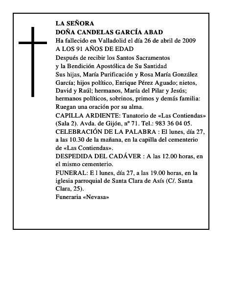 DOÑA CANDELAS GARCÍA ABAD