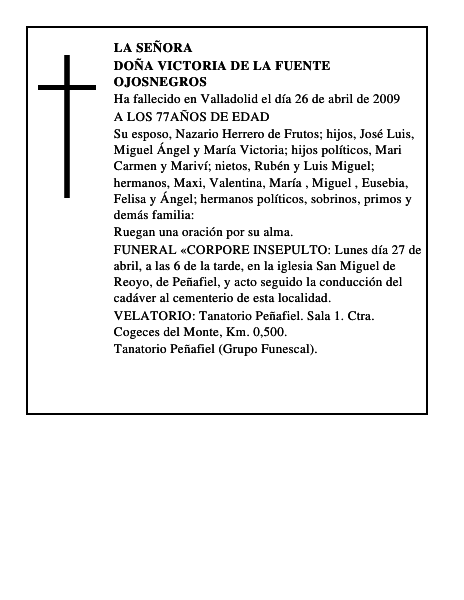 DOÑA VICTORIA DE LA FUENTE OJOSNEGROS