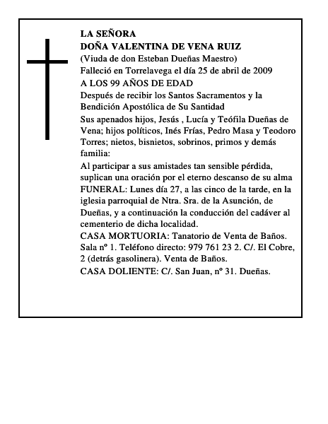 DOÑA VALENTINA DE VENA RUIZ
