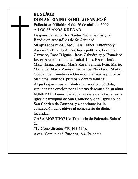 DON ANTONINO BAHÍLLO SAN JOSÉ