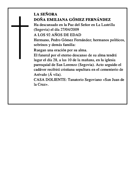 DOÑA EMILIANA GÓMEZ FERNÁNDEZ