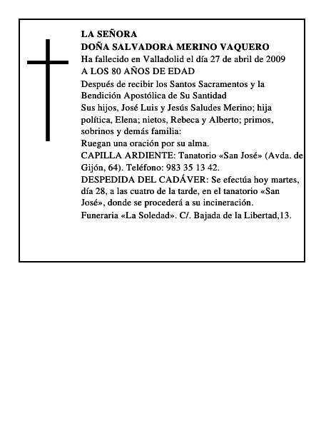 DOÑA SALVADORA MERINO VAQUERO