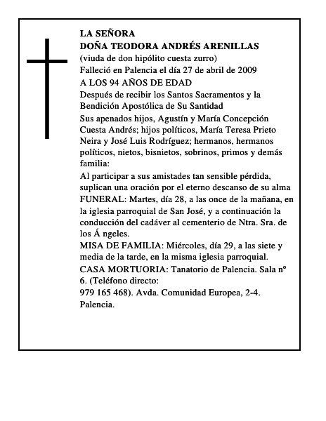 DOÑA TEODORA ANDRÉS ARENILLAS