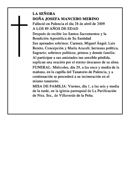 DOÑA JOSEFA MANCEBO MERINO