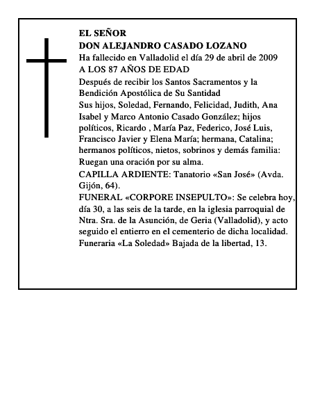 DON ALEJANDRO CASADO LOZANO
