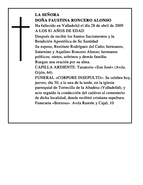 DOÑA FAUSTINA RONCERO ALONSO