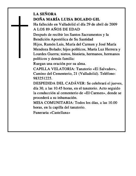 DOÑA MARÍA LUISA BOLADO GIL