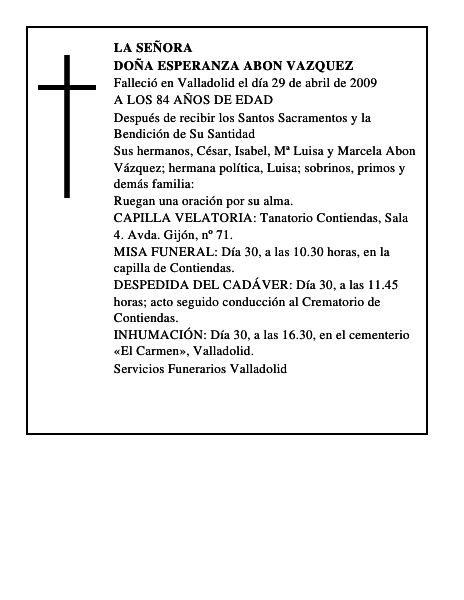 DOÑA ESPERANZA ABON VAZQUEZ