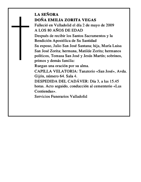 DOÑA EMILIA ZORITA VEGAS