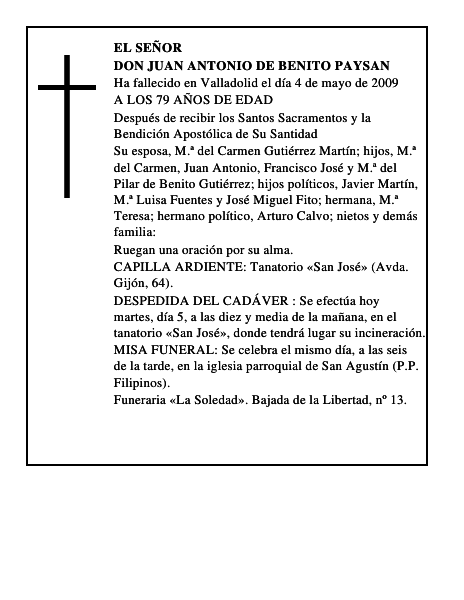 DON JUAN ANTONIO DE BENITO PAYSAN