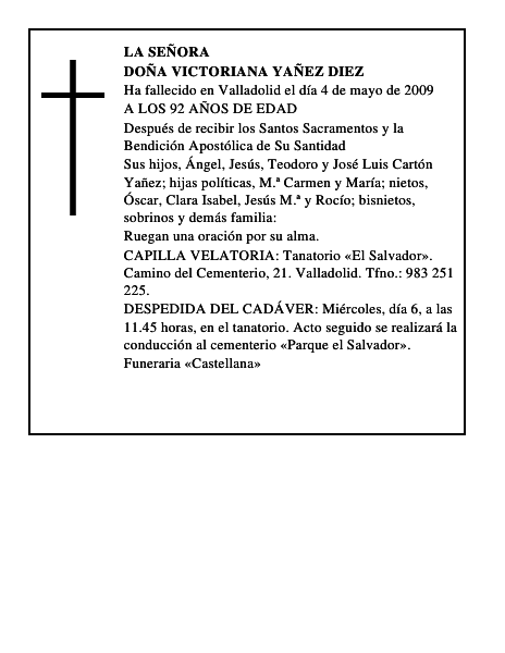 DOÑA VICTORIANA YAÑEZ DIEZ