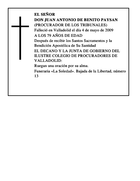 DON JUAN ANTONIO DE BENITO PAYSAN