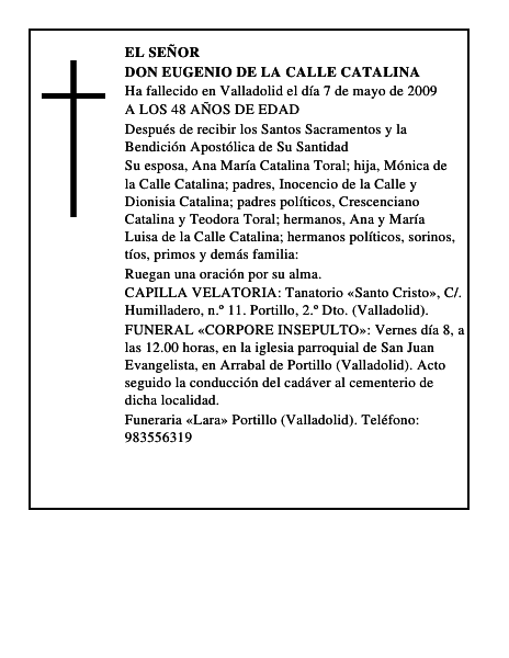 DON EUGENIO DE LA CALLE CATALINA