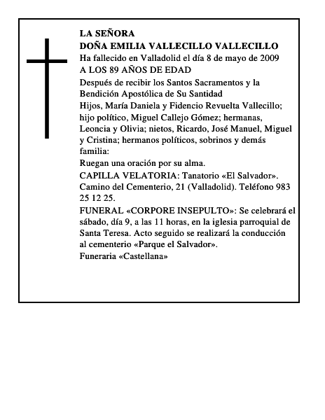 DOÑA EMILIA VALLECILLO VALLECILLO