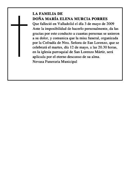 DOÑA MARÍA ELENA MURCIA PORRES