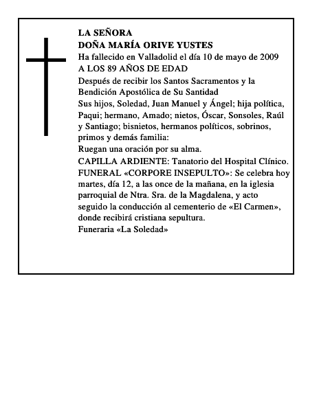 DOÑA MARÍA ORIVE YUSTES