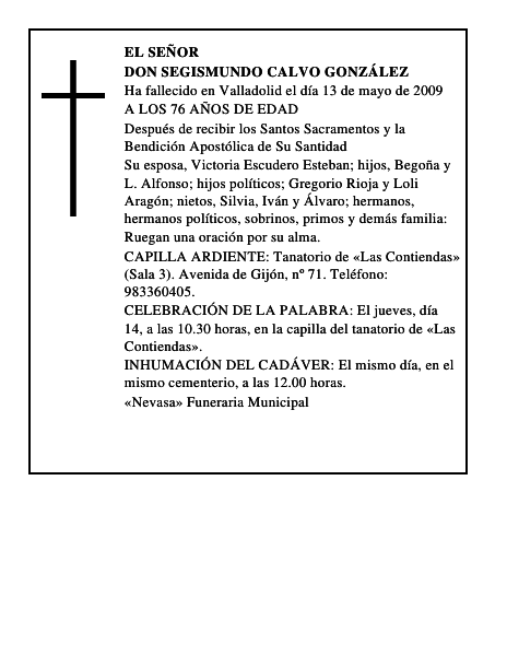DON SEGISMUNDO CALVO GONZÁLEZ