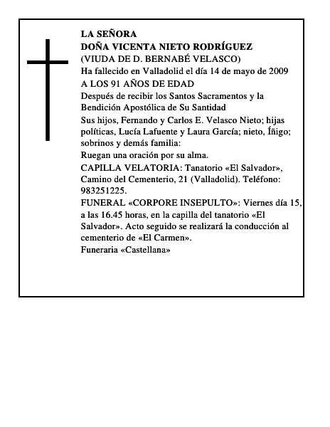DOÑA VICENTA NIETO RODRÍGUEZ