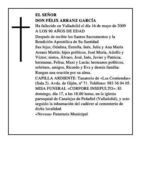DON FÉLIX ARRANZ GARCÍA