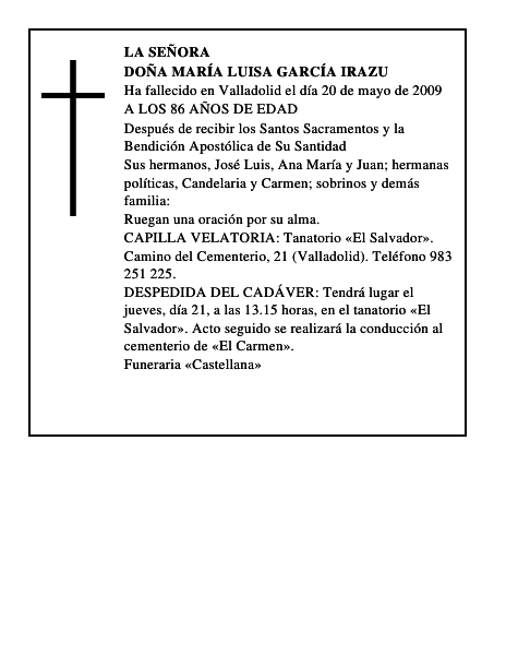 DOÑA MARÍA LUISA GARCÍA IRAZU