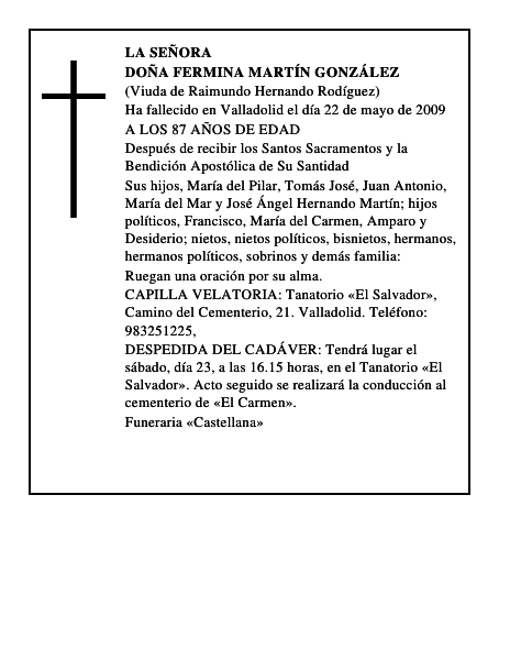DOÑA FERMINA MARTÍN GONZÁLEZ