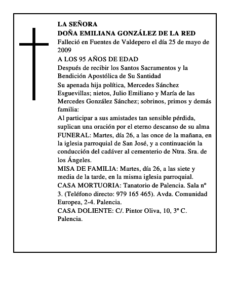 DOÑA EMILIANA GONZÁLEZ DE LA RED