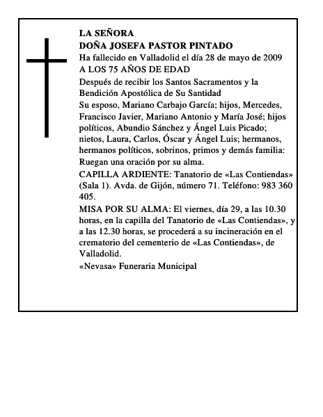 DOÑA JOSEFA PASTOR PINTADO