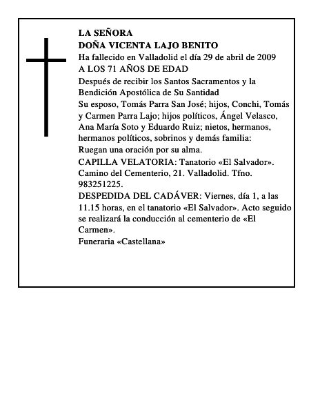 DOÑA VICENTA LAJO BENITO